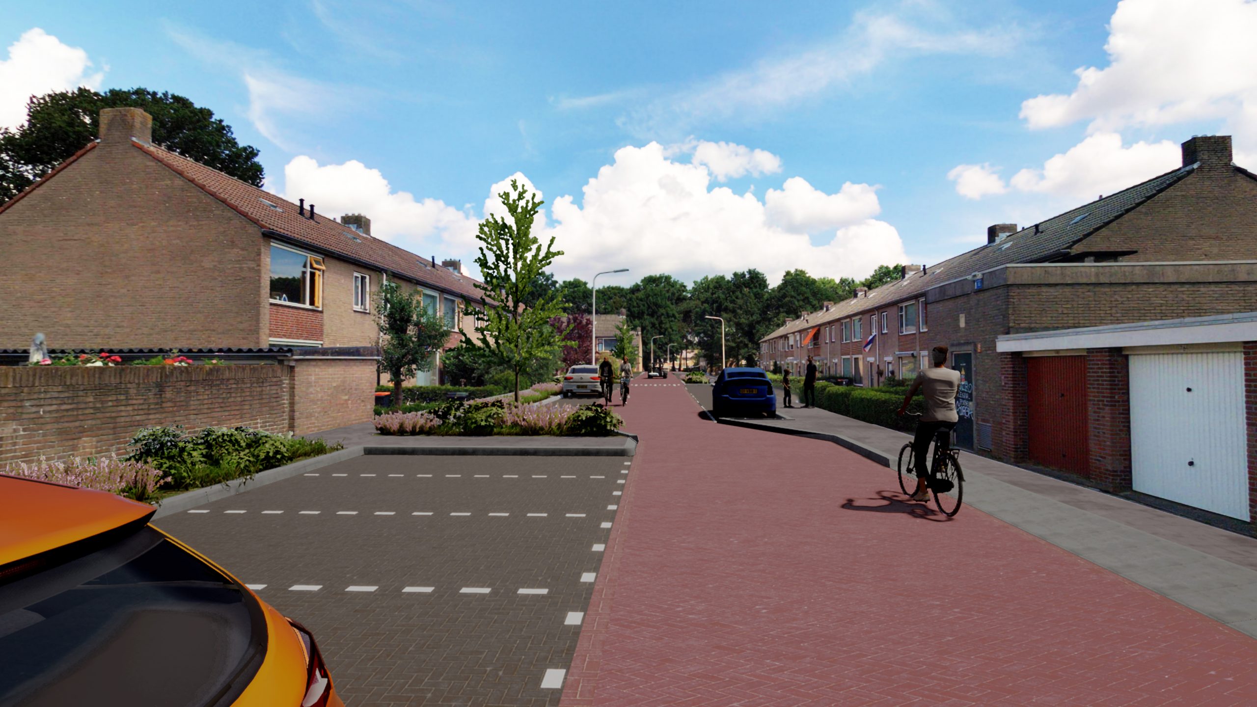 Visualisatie ontwerp Wijnruitweg: nieuwe parkeerplekken, meer groen
