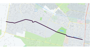 Kaart van de snelfietsroute F58 in Tilburg. De route is weergegeven in het zwart.