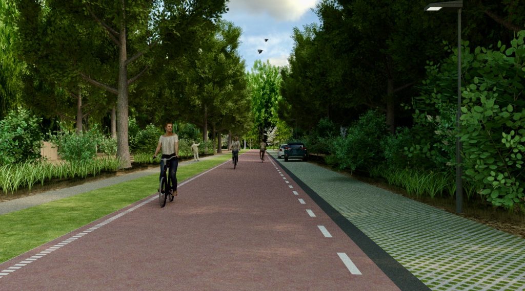 Een digitale impressie hoe een fietspad zonder middengeleider in Reeshofdijk eruit komt te zien