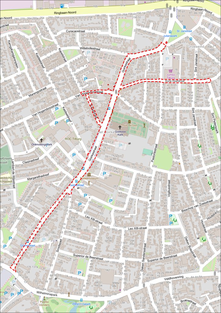 Kaartje met het projectgebied Goirkestraat